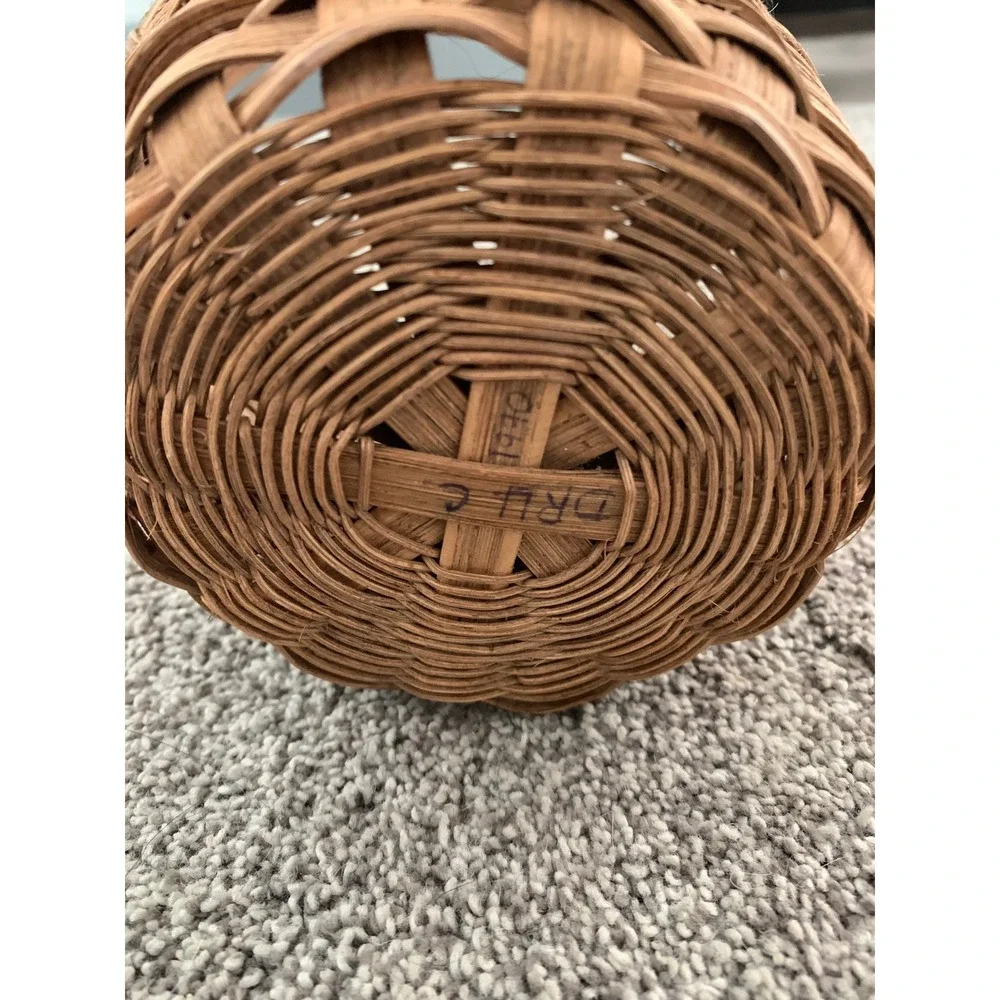 Vintage 1990 Hand Woven Wood Basket Rustic Cottagecore Boho Minimalist Retro 90s